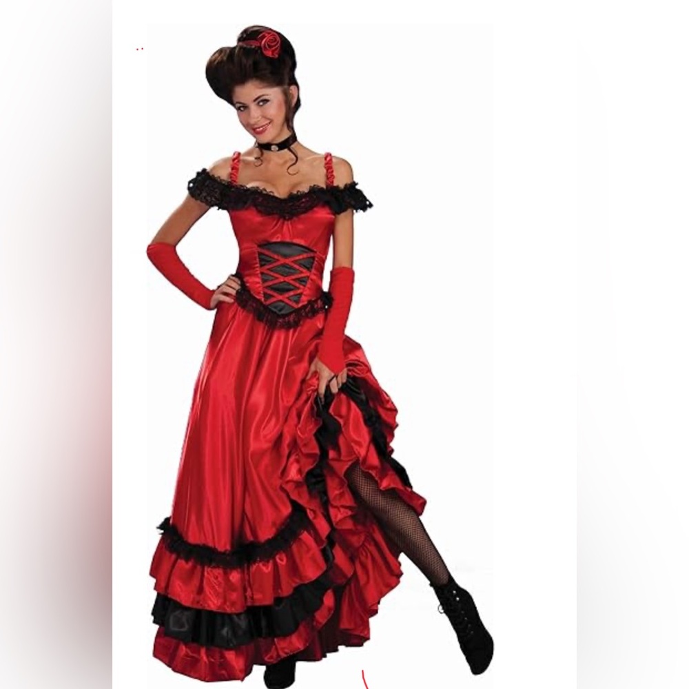 Saloon Sweetie Red Costume NEW OSFM HEAD PC NOT INCLUDED choker included - Picture 13 of 16